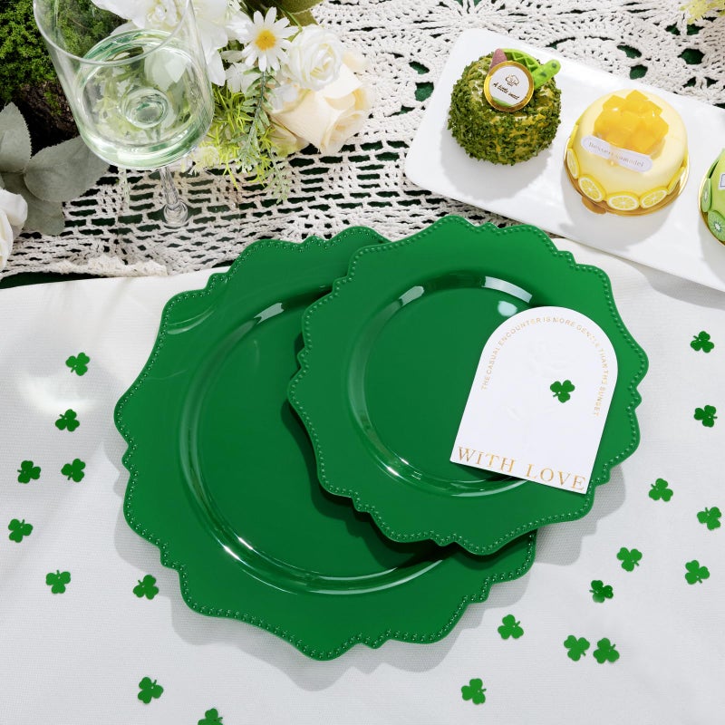 COLOSUS Disposable Party Plastic Plates 60Pcs  Green plastic Party Plates  Heavy Duty 30 Dinner plate 10.5  and 30 Salad/Dessert Plate 8.25  for St. Patrick 's Day - Image 3