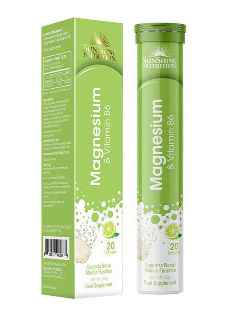 SUNSHINE NUTRITION Nutrition Magnesium With Vitamin B6 Effervescent Lemon Flavor 20 Tablets - Image 1