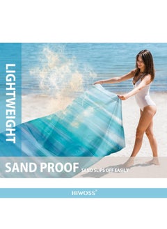 Generic Hiwoss Sand Proof Beach Blanket Oversized 95 x 80  Waterproof Sand Free Beach Mat with Corner Pockets  Portable Mesh Bag for Beach Party Picnic Travel and Outdoor Camping Dream Blue and Teal  - Image 3
