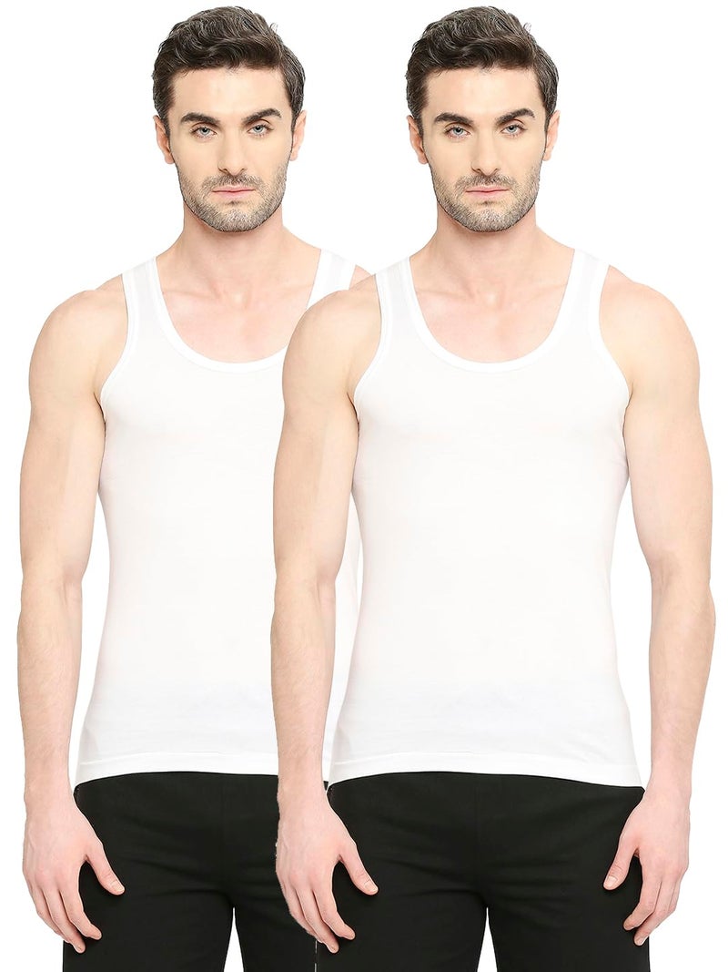 VIP Bonus Classic Mens 100% Cotton Sleeveless White Vest, 100 Size, Pack of 2, Regular Fit - Image 1