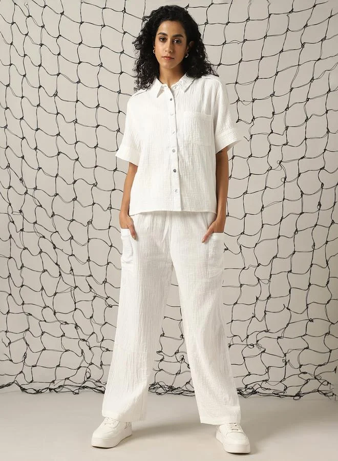 Hubberholme Self Design Double Cloth Pure Cotton Shirt With Trouser