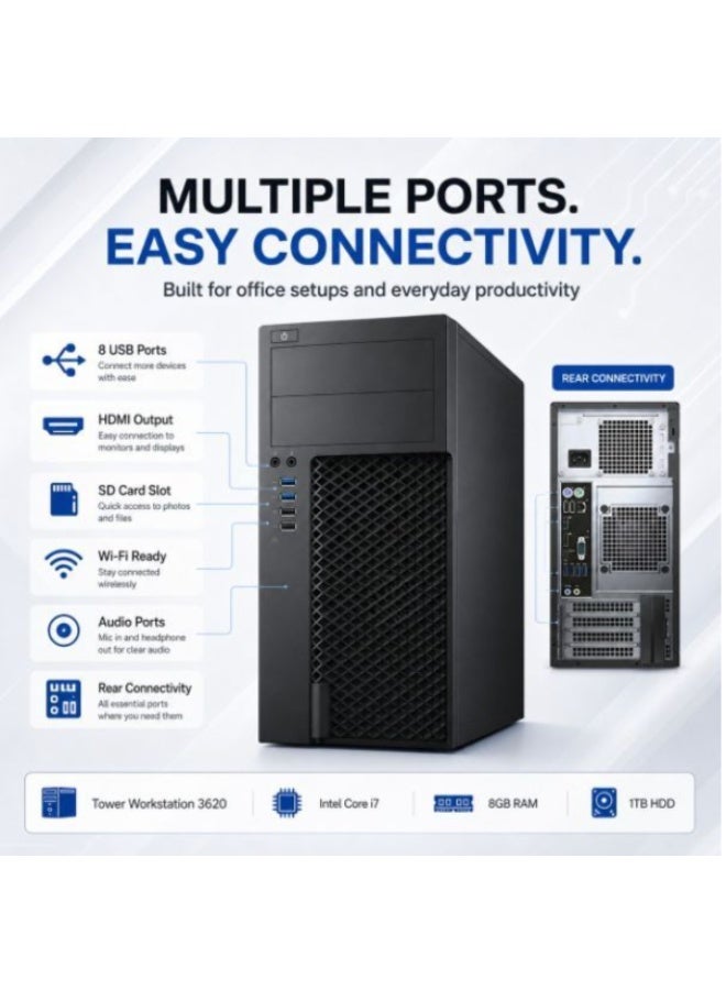 محطة عمل تاور 3620 معالج إنتل كور i7 رام 8 جيجابايت هاردسك 1 تيرابايت ويندوز 10 برو - Image 5