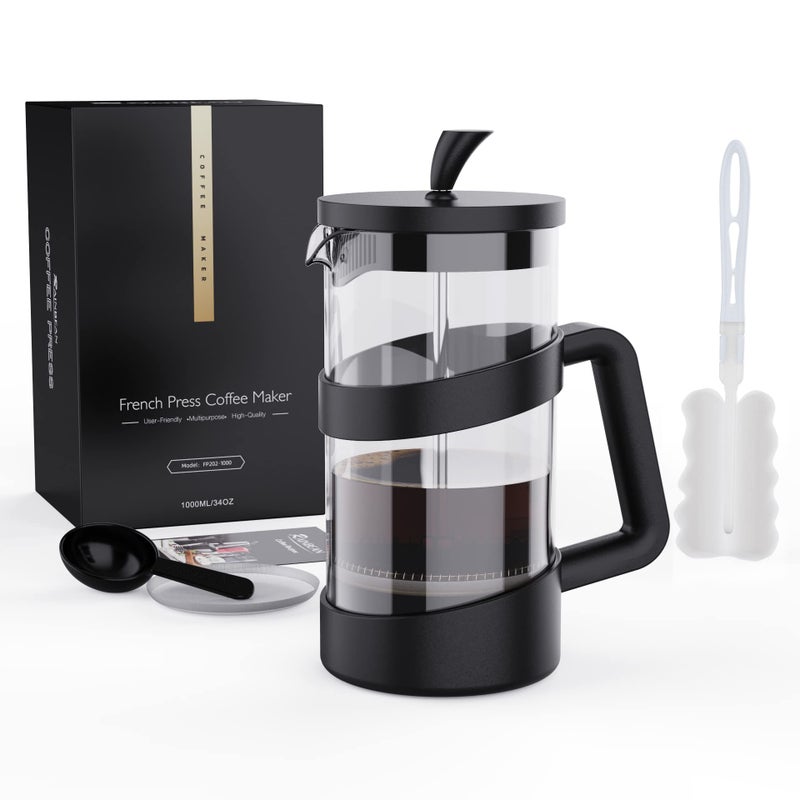 RAINBEAN Large French Press Glass Travel Camping Coffee Makers Pot 34 oz Portable Cold Heat Press Coffee Tea Brewer