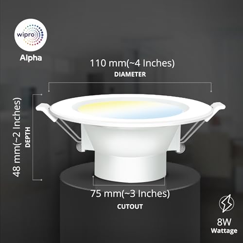 wipro Polycarbonate Garnet 8W Round Downlight Junction Box | Cct | Glare-Free Design | Recessed Downlighter For False Ceiling | Cutout ? 3 Inch | Pack Of 10 - Image 2