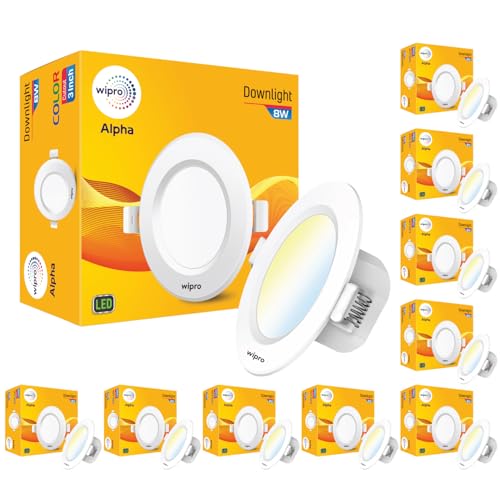 wipro Polycarbonate Garnet 8W Round Downlight Junction Box | Cct | Glare-Free Design | Recessed Downlighter For False Ceiling | Cutout ? 3 Inch | Pack Of 10 - Image 1
