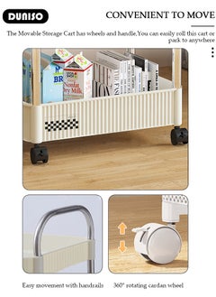 DUNISO 4-Tier Rolling Cart with Wheels, Rolling Storage Cart with Handle and Small Storage Basket, Multifunction Storage Trolley, Service Cart, Utility Shelves Cart for Living Room Kitchen Bathroom Office  - Image 2