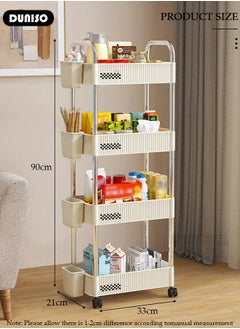 DUNISO 4-Tier Rolling Cart with Wheels, Rolling Storage Cart with Handle and Small Storage Basket, Multifunction Storage Trolley, Service Cart, Utility Shelves Cart for Living Room Kitchen Bathroom Office  - Image 4