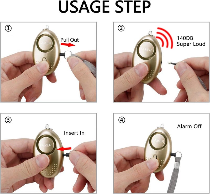 Taiker Personal Alarm for Women 140DB Emergency Self-Defense Security Alarm Keychain with LED Light for Women Kids and Elders-2 Pack - Image 3