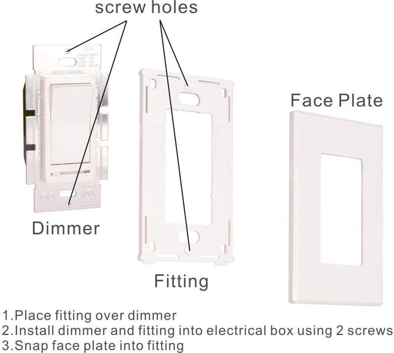 CLOUDY BAY in Wall Dimmer Switch for LED Light/CFL/Incandescent,3-Way Single Pole Dimmable Slide,600 Watt max,Cover Plate Included - Image 2