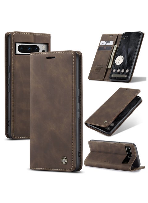 CaseMe Google Pixel 7 Pro Case Wallet, for Google Pixel 7 Pro Wallet Case Book Folding Flip Folio Case with Magnetic Kickstand Card Slots Protective Cover - Coffee