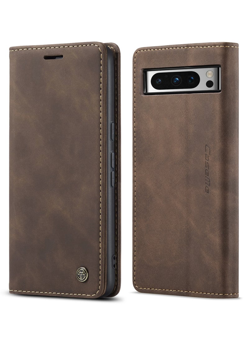 CaseMe - CaseMe Google Pixel 7 Pro Case Wallet, for Google Pixel 7 Pro Wallet Case Book Folding Flip Folio Case with Magnetic Kickstand Card Slots Protective Cover - Coffee - Image 1