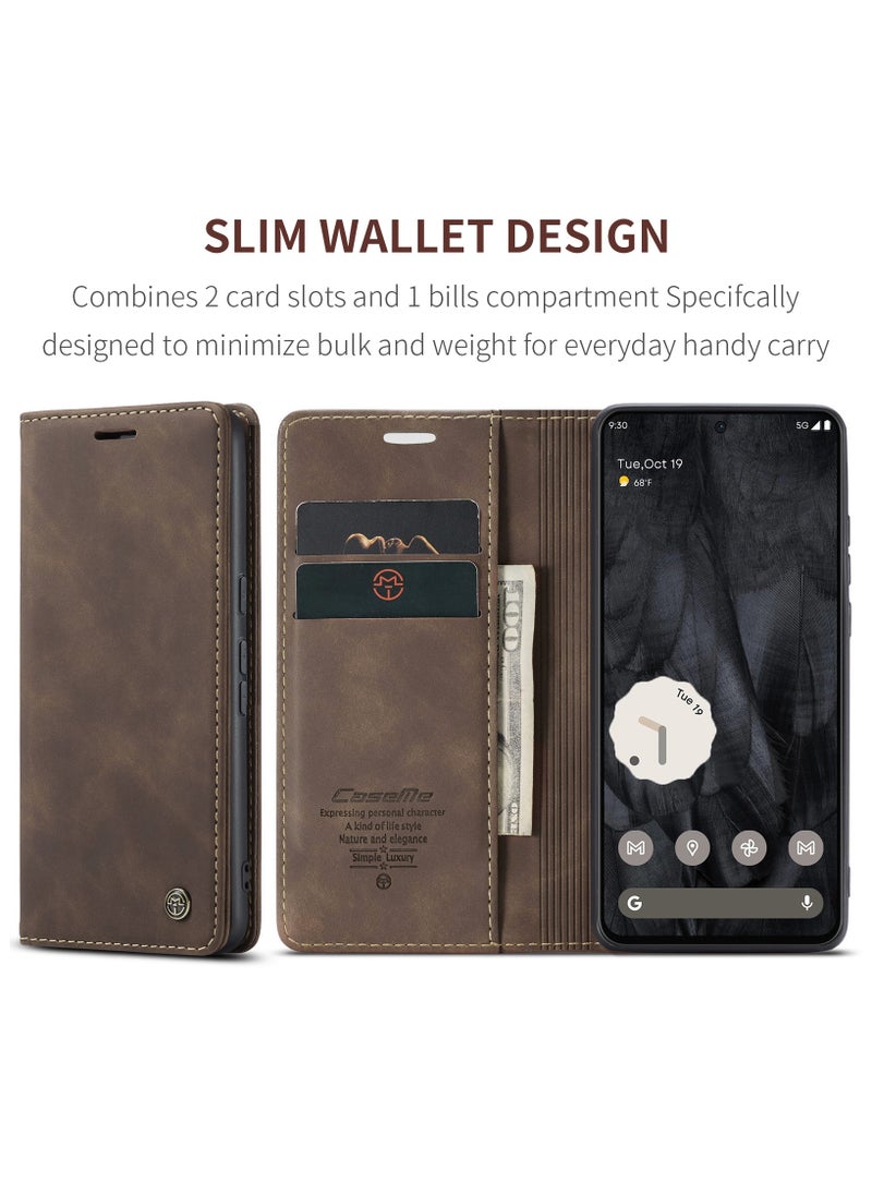 CaseMe - CaseMe Google Pixel 7 Pro Case Wallet, for Google Pixel 7 Pro Wallet Case Book Folding Flip Folio Case with Magnetic Kickstand Card Slots Protective Cover - Coffee - Image 1