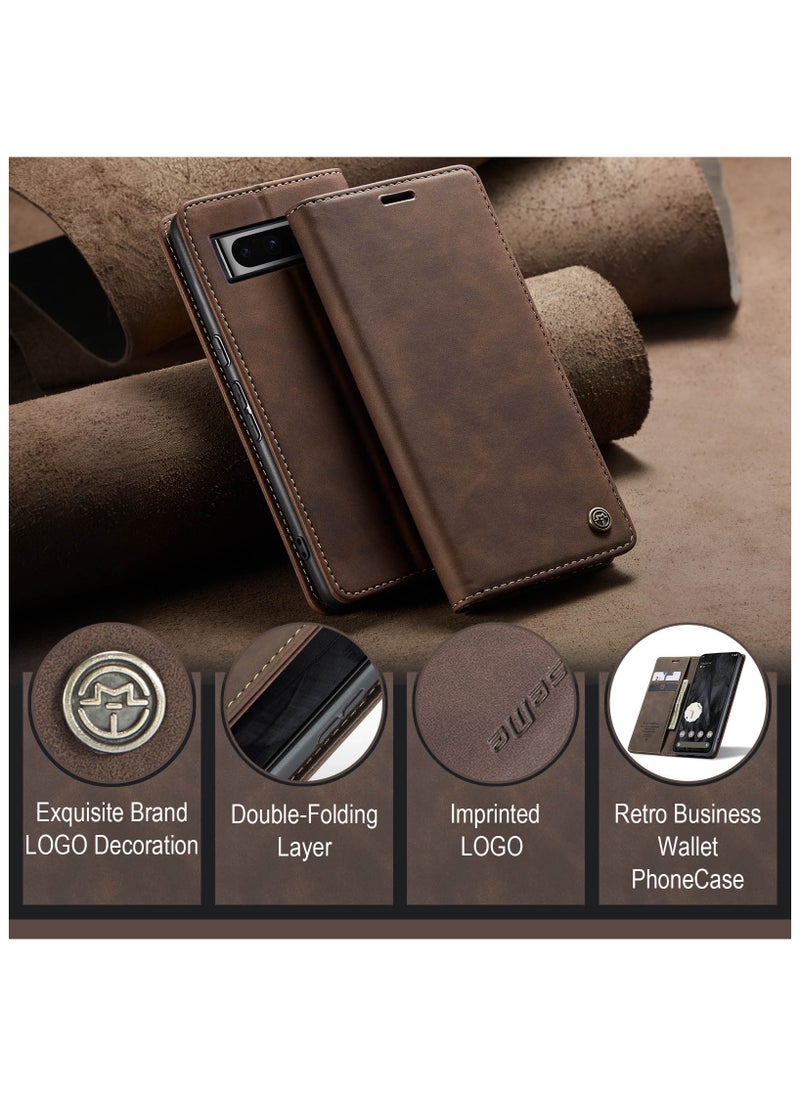 CaseMe - CaseMe Google Pixel 7 Pro Case Wallet, for Google Pixel 7 Pro Wallet Case Book Folding Flip Folio Case with Magnetic Kickstand Card Slots Protective Cover - Coffee - Image 1