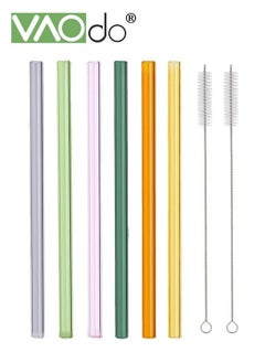 VAOdo 8PCS Glass Smoothie Straw Inner Diameter 5MM Wide Reusable Straight Straws with 2 Cleaning Brush Suitable for Juice Milk Smoothies  - Image 1