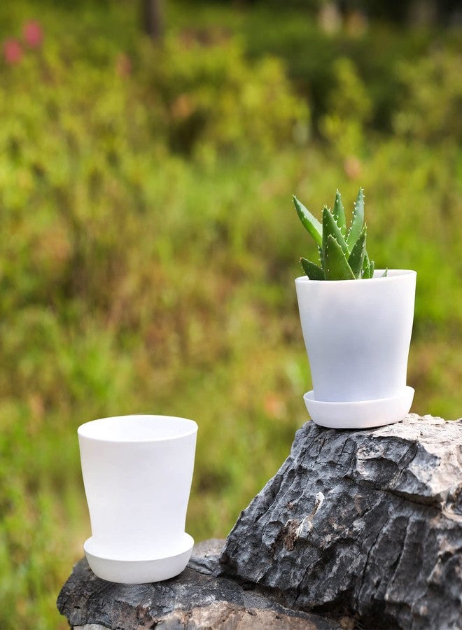 TDHDIKE 10 Pcs Plastic Planters Indoor Flower Plant Pots, Mini Flower Seedlings Nursery Pot/Planter/Flower Pot with Pallet, Modern Decorative Gardening Containers (White) - Image 5