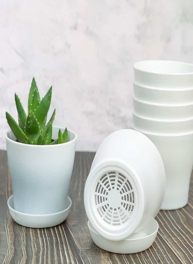 TDHDIKE 10 Pcs Plastic Planters Indoor Flower Plant Pots, Mini Flower Seedlings Nursery Pot/Planter/Flower Pot with Pallet, Modern Decorative Gardening Containers (White) - Image 4