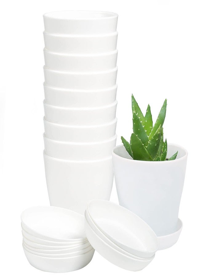 TDHDIKE 10 Pcs Plastic Planters Indoor Flower Plant Pots, Mini Flower Seedlings Nursery Pot/Planter/Flower Pot with Pallet, Modern Decorative Gardening Containers (White) - Image 1