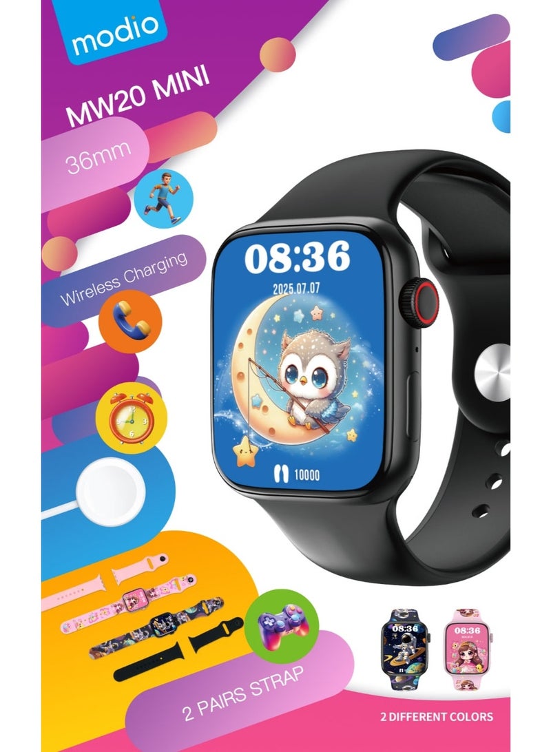 Modio MW20 Mini Kids Smartwatch With 36mm Display Wireless Charging and 2 Pair Straps Blue - Image 2