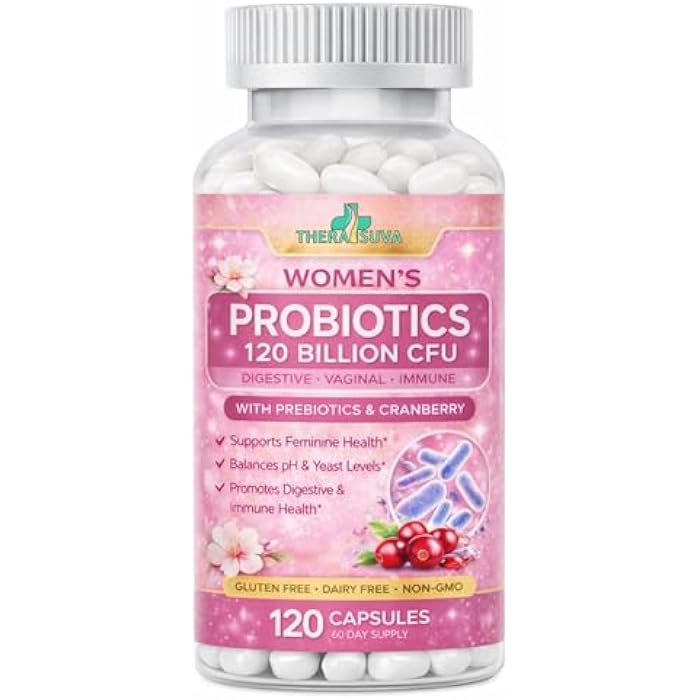 TheraSuva Women’s Advanced Probiotics 120 Billion CFU (36 Strains) with Prebiotics, Enzymes & Cranberry - for Gut, Immune & Feminine Health Support - 2 Month Supply, 120 Softgels - Image 1