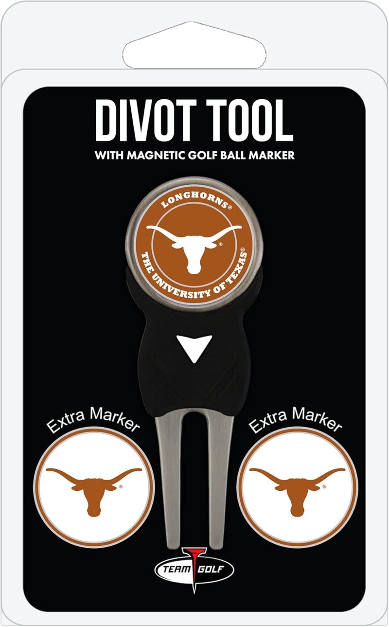 NCAA Texas Longhorns Divot Tool Pack With 3 Golf Ball Markers Divot Tool with 3 Golf Ball Markers Pack, Markers are Removable Magnetic Double-Sided Enamel