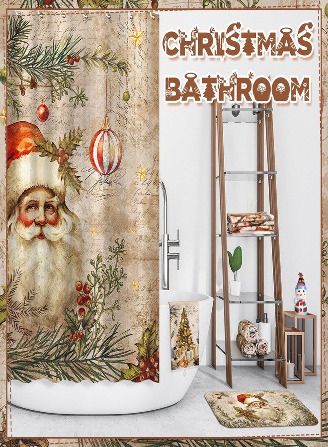 FuWeave 8 Pcs Christmas Shower Curtain Set Xmas Santa Bathroom Decoration Christmas Tree Hand Towels Snowman Toilet Lid Cover Bathroom Rugs Xmas Shower Curtain with Hooks(Santa Claus Style) - Image 5