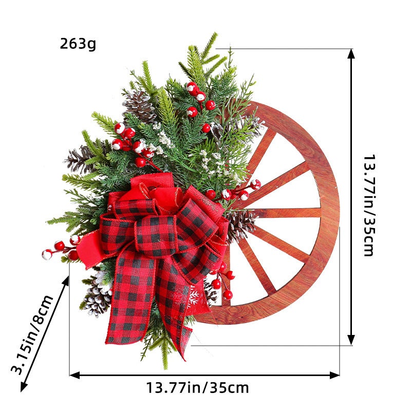 Explosions Christmas Decorative Door Hanging Wooden Roulette Wheel Wreath Christmas Pine Cone Wreath - Image 1