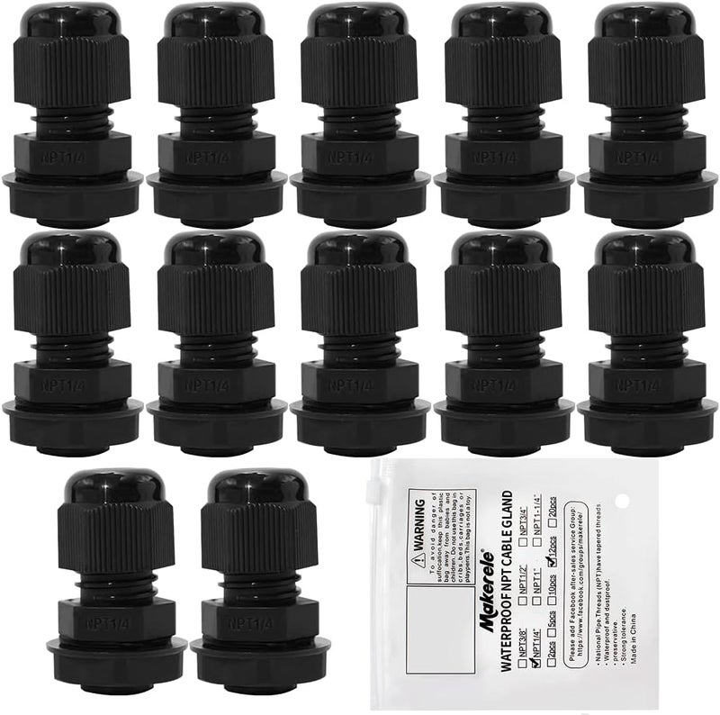 MAKERELE Plastic Strain Relief Cord Connector Adjustable 3-6.5mm Cable Gland(1/4 NPT, 12pcs) - Image 1