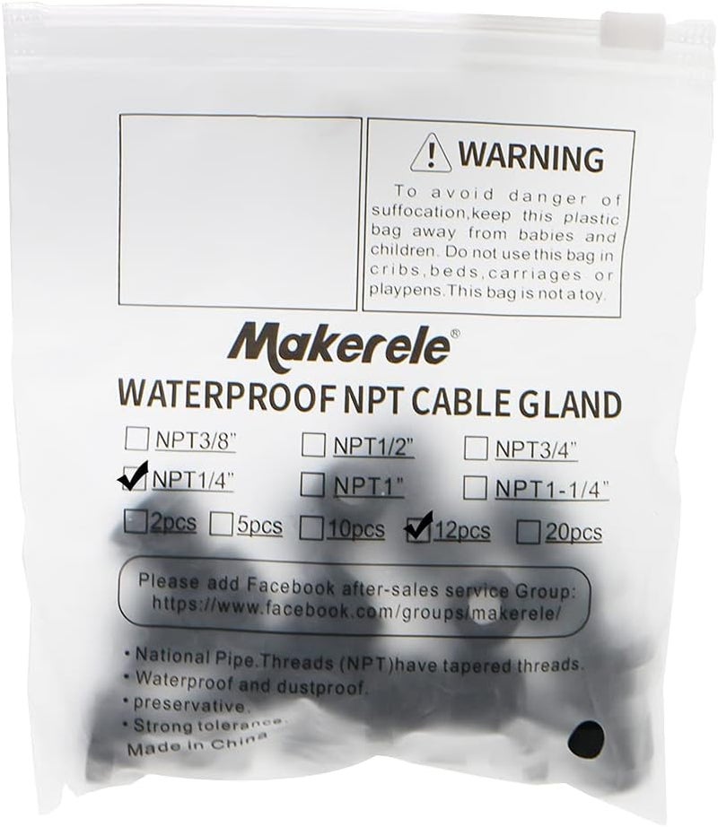 MAKERELE Plastic Strain Relief Cord Connector Adjustable 3-6.5mm Cable Gland(1/4 NPT, 12pcs) - Image 2