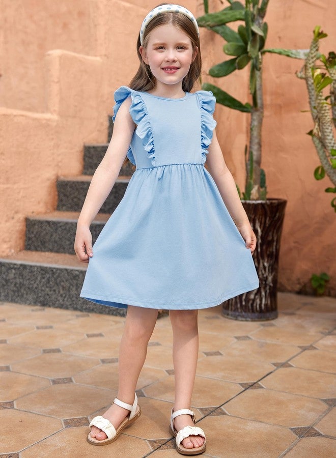 آرشنر فستان أرشينر للبنات الصغيرات بأكمام مكشكشة، فستان صيفي كاجوال للشاطئ بدون ظهر، فستان أزرق للأطفال الصغار مقاس 2T - Image 5