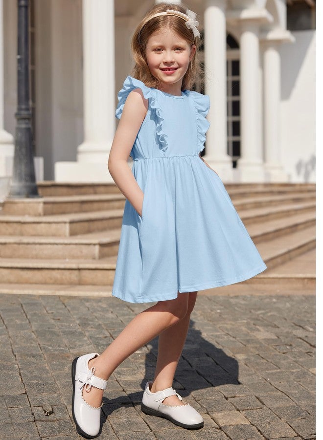 آرشنر فستان أرشينر للبنات الصغيرات بأكمام مكشكشة، فستان صيفي كاجوال للشاطئ بدون ظهر، فستان أزرق للأطفال الصغار مقاس 2T - Image 3