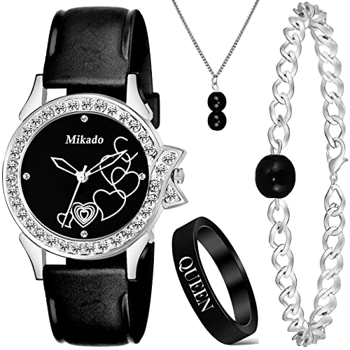 Mikado Glorious Black Analog Watch And Pendant With Bracelet And Ring For Girls And Women - Image 1