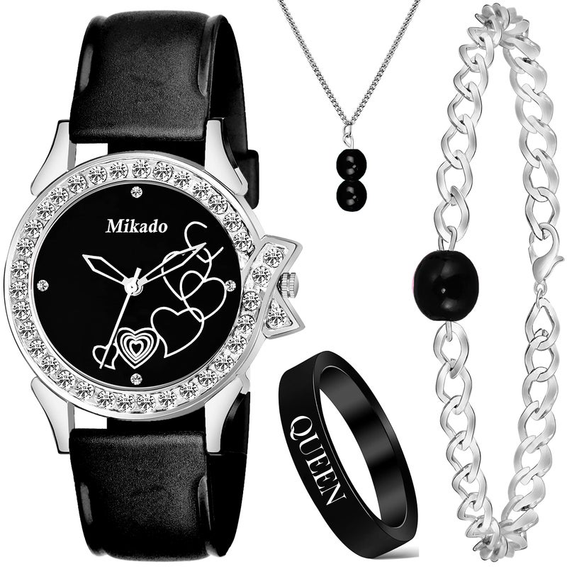 Mikado Glorious Black Analog Watch And Pendant With Bracelet And Ring For Girls And Women - Image 3
