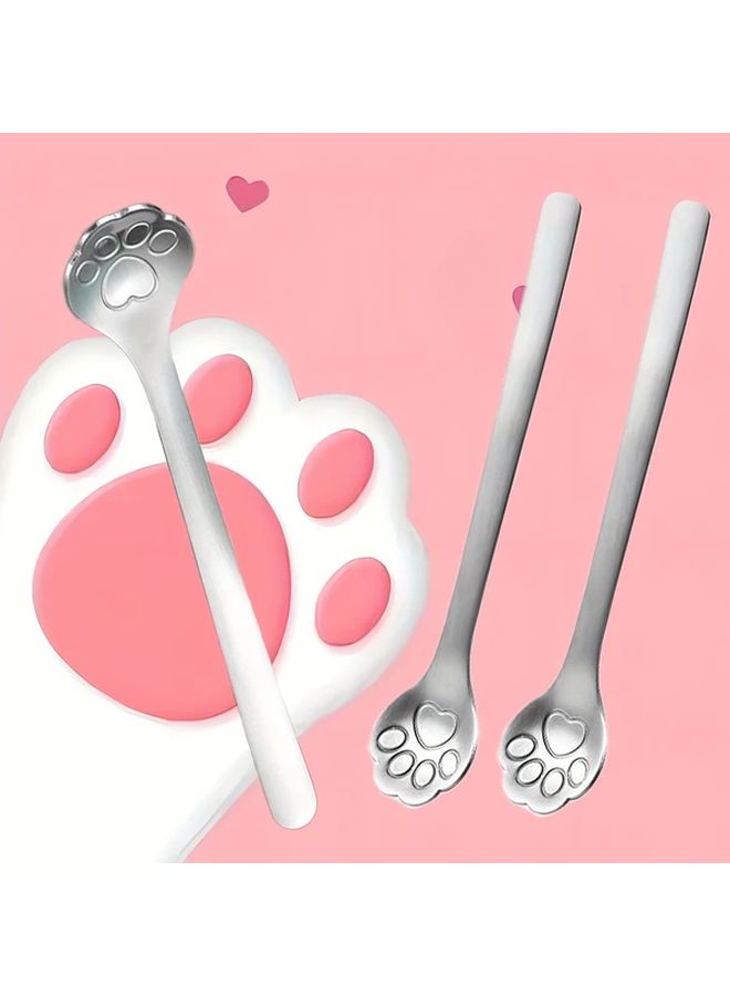 1pc Stainless Steel Cat Paw Spoon For Desserts Coffee Ice Cream Cake And Mixing - Image 1