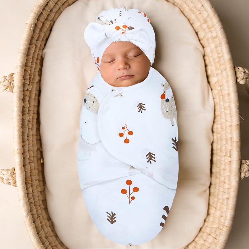 Cinaci 2 Pack Soft Cotton Baby Receiving Swaddle Blankets Wraps Sleep Sacks with Matching Bow Newborn Nursery Bow Hats Caps Beanies Bonnets for Baby Girls Boys Newborns Infants (Multicolor S1) - Image 3