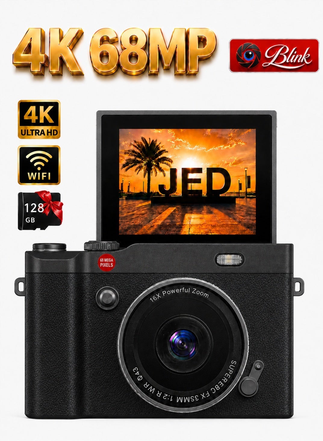 Blink Blink 4k Ccd Digital Zoom Student Digital Camera 128GB Z3DAFFE0336F2F570722FZ