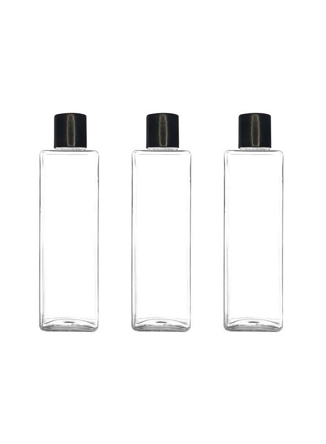 SHREE MAHA 100ml Empty Clear Plastic Square Bottles - Refillable Travel Size Cosmetic Containers, Leak Proof Squeeze Bottles with Black Flip Caps for Toiletries, Shampoo (Pack of 3) - Image 1