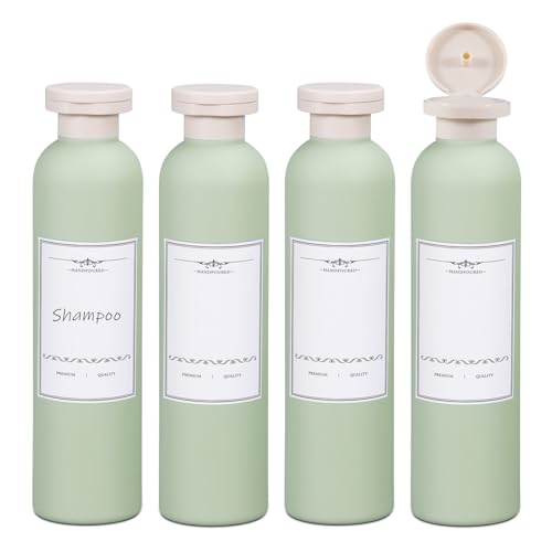 ASEVAT 88oz 4Pcs Green Plastic Refillable Travel Shampoo and Conditioner Bottles Plastic Refillable Travel Shampoo Bottles with Flip Cap Shampoo and Conditioner Dispenser - Image 2