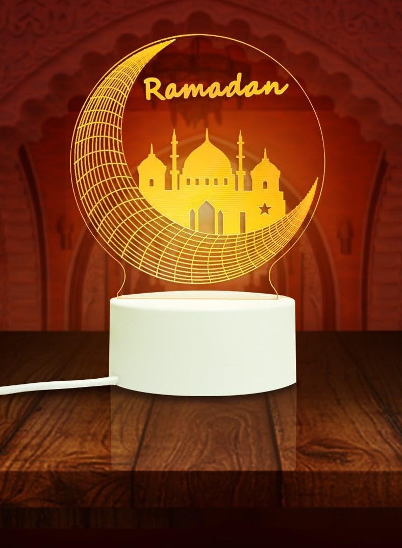 UKR Ramadan Lights Mubarak Decoration | LED Crescent Moon and Mosque Lamp | USB Stand Lamp for Eid and Islamic Celebrations - Image 3