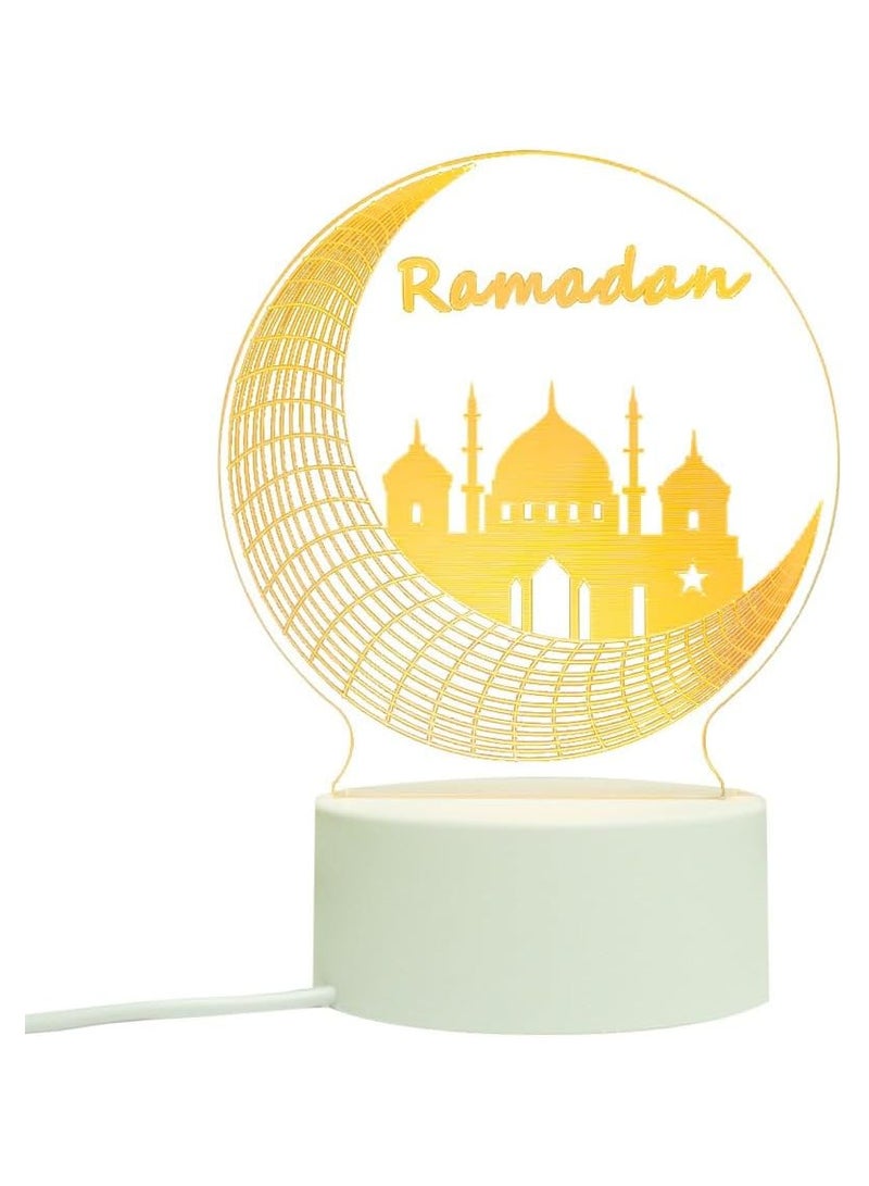 UKR Ramadan Lights Mubarak Decoration | LED Crescent Moon and Mosque Lamp | USB Stand Lamp for Eid and Islamic Celebrations - Image 2