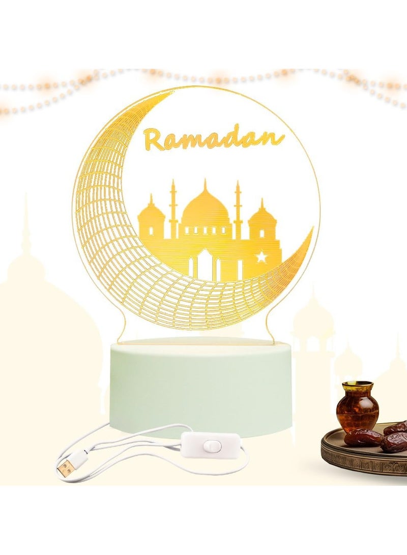 UKR Ramadan Lights Mubarak Decoration | LED Crescent Moon and Mosque Lamp | USB Stand Lamp for Eid and Islamic Celebrations - Image 1