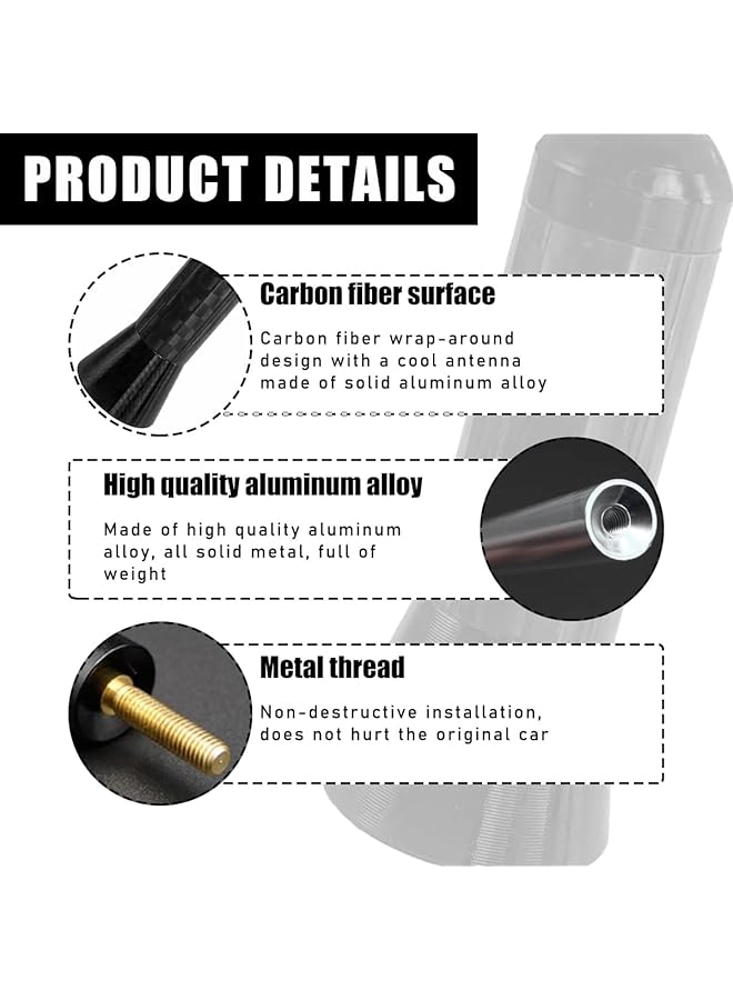 ® Car Short Antenna Decorative Car Antenna, 1.37" Sporty Carbon Fiber Stubby Antennas For Roof, Car Trunk - Image 3