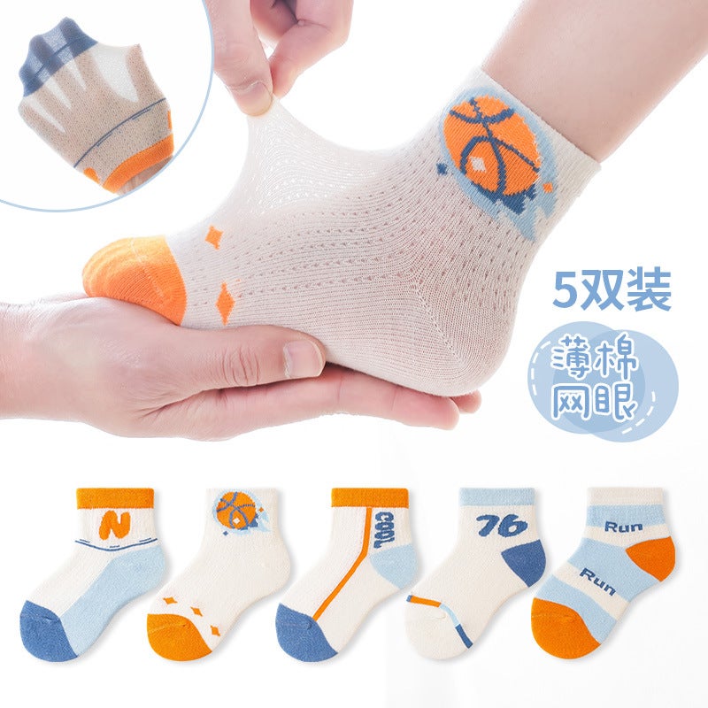 Kids' Summer Thin Cartoon Socks, Combed Cotton Mid-Calf Sports Style for Boys and Girls - Image 1