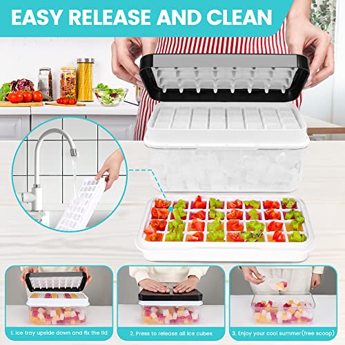 QUELIEN Ice Trays for Freezer with Lid & Bin, Ice Cube Tray Making 64 pcs Ice Cubes, Easy Press to Release Ice, Ice Tray with Storage Bin Chilling Cocktail Whiskey Coffee 2 Trays 1 Ice Bucket & Scoop (Black) - Image 2