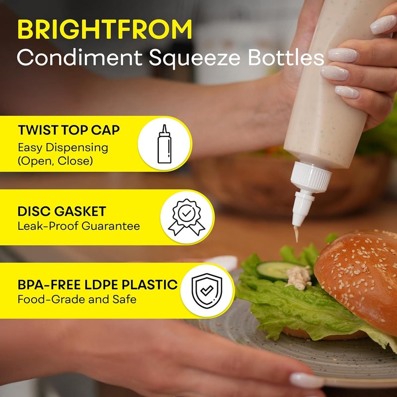 BRIGHTFROM Condiment Squeeze Bottles, 8 OZ Empty Squirt Bottle with Twist Top Cap, Leak Proof - Great for Ketchup, Mustard, Syrup, Sauces, Dressing, Oil, Arts and Crafts, BPA FREE Plastic - 3 PACK - Image 2