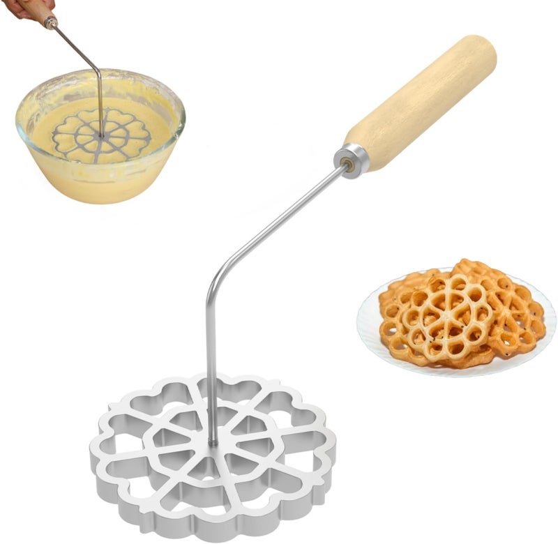 KNFFSAAJL Bunuelos Mold with Handle Detachable Rosette Iron Mold Flower Bunuelos Cookie Maker Molds Cast Aluminum Rosette Maker for Kitchen Baking Cooking 4.8 inches (1 pc) - Image 1