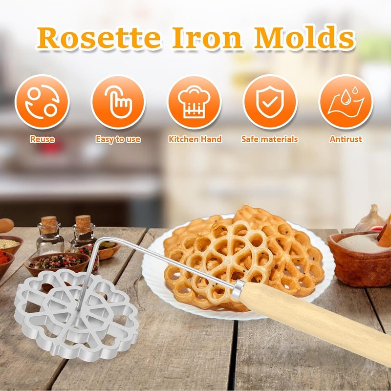KNFFSAAJL Bunuelos Mold with Handle Detachable Rosette Iron Mold Flower Bunuelos Cookie Maker Molds Cast Aluminum Rosette Maker for Kitchen Baking Cooking 4.8 inches (1 pc) - Image 4