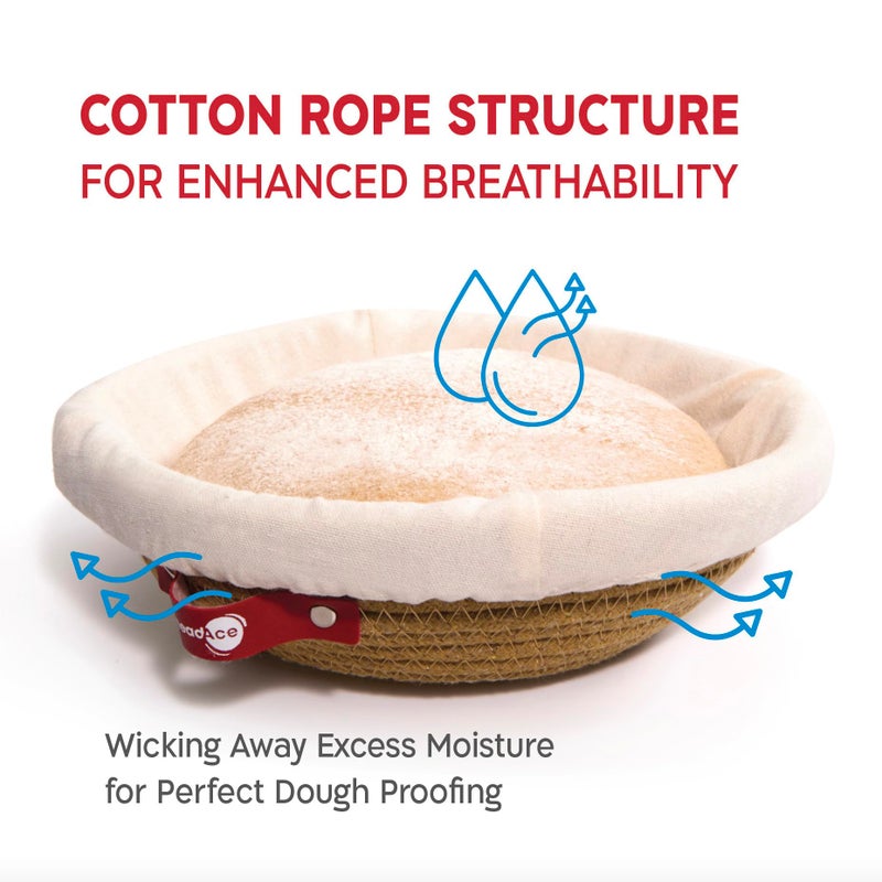 KneadAce Cotton Rope Banneton Bread Proofing Basket Set, 2 x Round Bread Basket with Liners & Covers for Artisan Bread Baking, Sourdough Bread Baking Supplies - Image 5