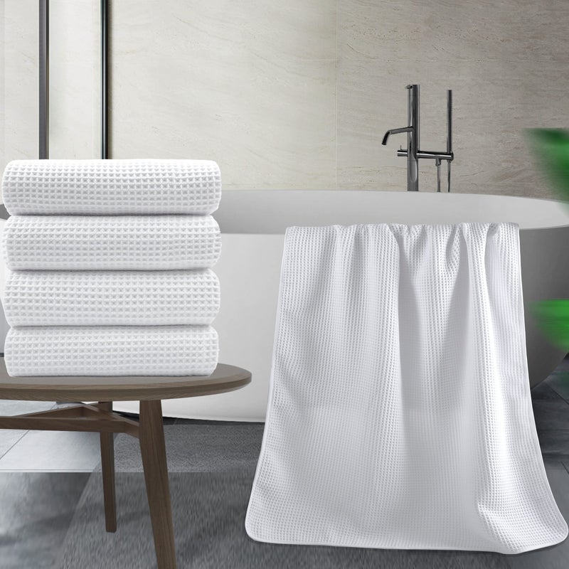 POLYTE Microfiber Oversize Quick Dry Lint Free Bath Towel, 60 x 30 in, 4 Pack (White, Waffle Weave) - Image 5