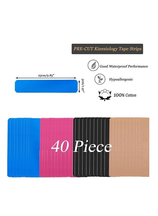 YJ 40 Pcs Precut Kinesiology Tape Strips, 4 Colors 2 inch x 10 inch Cotton Athletic Tape, Kinetic Tape, Elastic Muscle Tape, Sports Tape, Knee Tape for Exercise and Daily Use - Image 2