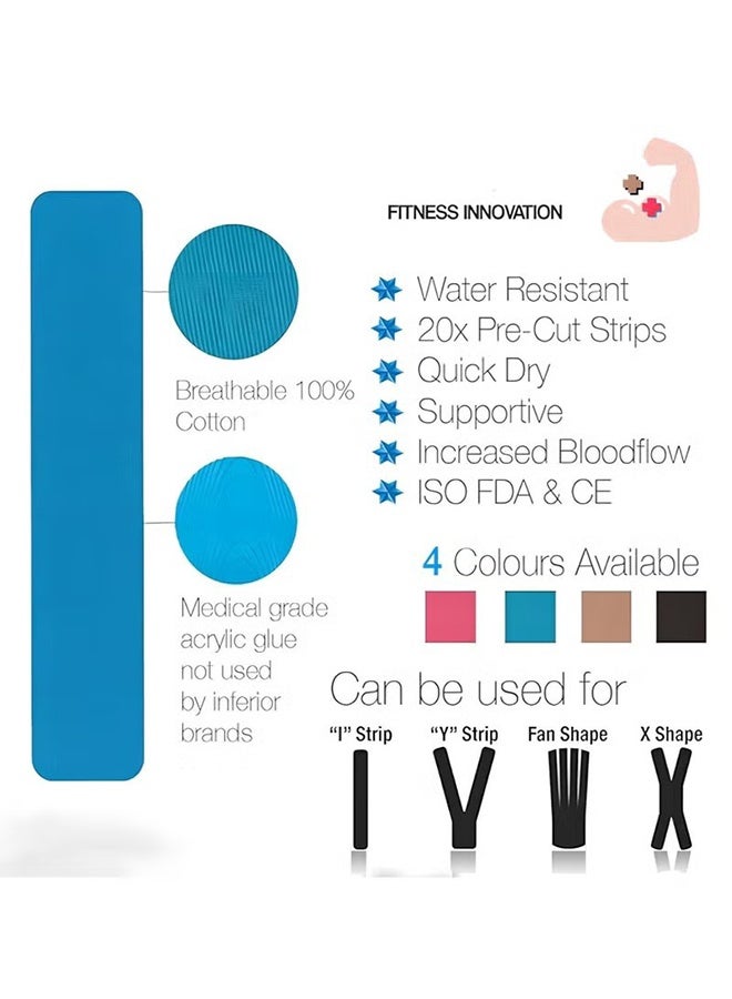 YJ 40 Pcs Precut Kinesiology Tape Strips, 4 Colors 2 inch x 10 inch Cotton Athletic Tape, Kinetic Tape, Elastic Muscle Tape, Sports Tape, Knee Tape for Exercise and Daily Use - Image 4